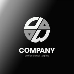 letter UW initial in monochrome flat design circle shape logo vector illustration