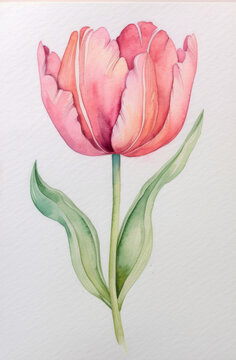 Watercolor blossom pink tulip flower. Digital painting of flora and nature illustration. Mother day