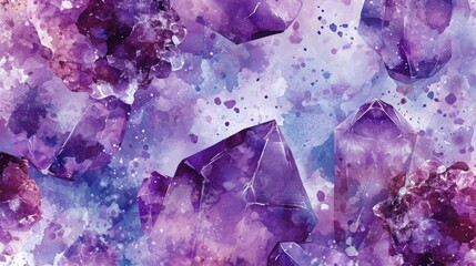 Purple background with amethyst crystal pattern.
