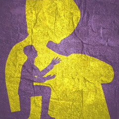 Silhouette of man in prayer pose. Man asking woman to marry or forgive him. Couple relationships