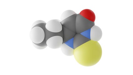 propylthiouracil molecule, antithyroid agents, molecular structure, isolated 3d model van der Waals