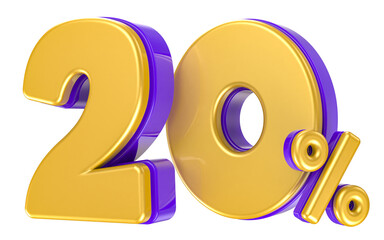 3d gold number percent off rendering