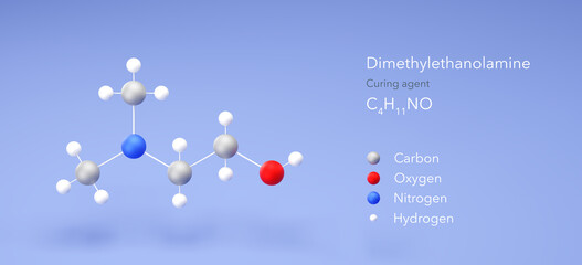 dimethylethanolamine molecule, molecular structures, curing agent, 3d model, Structural Chemical Formula and Atoms with Color Coding