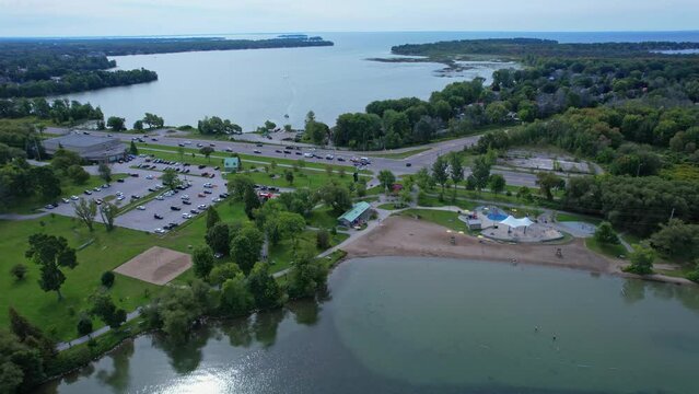 Orillia town, Northern Ontario, Canada overlooking Smith's Bay on Lake Simcoe and Moose Beach area. Orillia is a charming town located in Simcoe County in Ontario, Canada.