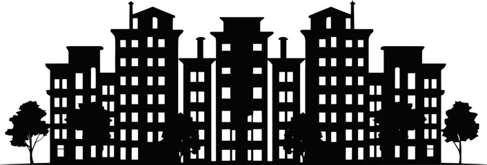 Vector city silhouette with windows. Vector Illustration. AI generated illustration.