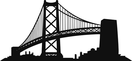silhouette of golden gate bridge in black color. AI generated illustration.