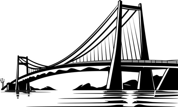 black and white bridge over water clip art preview
