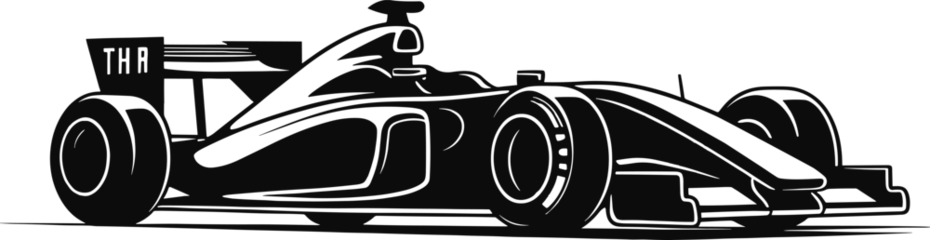 Gartenposter Vector formula race car icon, logo on white background. AI generated illustration. © Emil