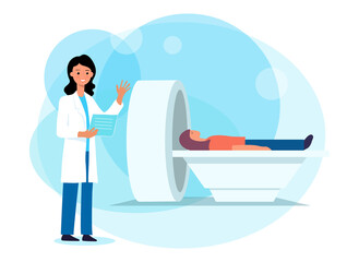 Magnetic resonance imaging. Flat illustration. Medical Examination and CT scan in Flat Cartoon Hand Drawn Template - 702873469
