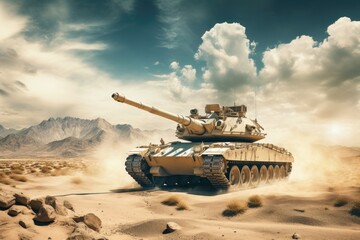 heavy tank in the desert. 3d illustration. 3d rendering, AI Generated - obrazy, fototapety, plakaty