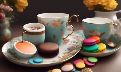 vintage tea cup. Generative AI

