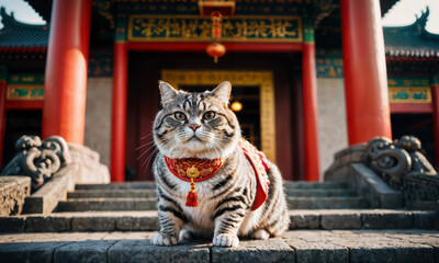 Fototapeta na wymiar Cat celebrating Chinese New Year