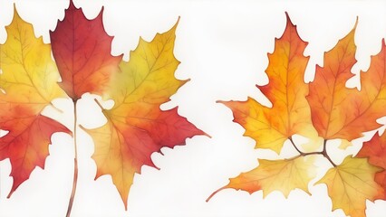 Naklejka na ściany i meble Watercolor maple and seasonal leaves abstract background