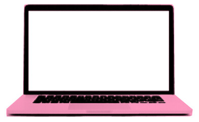 Halftone collage pink  laptop. Isolated vector. - obrazy, fototapety, plakaty