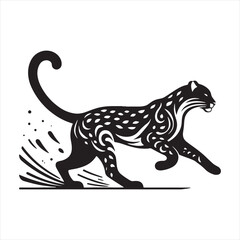 Midnight Elegance: A Captivating Silhouette of Leopard Moving Stealthily in the Night, Perfect for Jungle Concepts and Leopard Black Vector Stock
