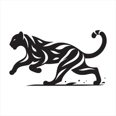 Nocturnal Intrigue: Leopard Silhouette Creating Mystical Scenes in Darkness, Suited for Adventure-themed Designs and Leopard Black Vector Stock
