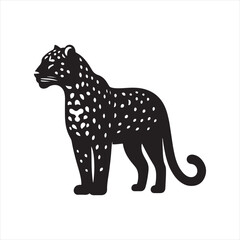 Lunar Serenade: Silhouette of Leopard Creating Musical Scenes in the Night, Suited for Wildlife-themed Designs and Leopard Black Vector Stock
