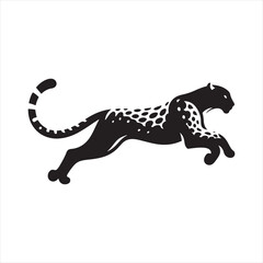 Midnight Majesty: Silhouette of Leopard Roaming Under the Moonlight, Perfect for Mysterious Wildlife Scenes and Leopard Black Vector Stock
