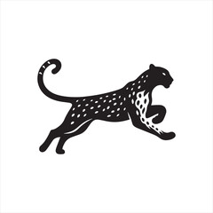 Wild Symphony: The Intriguing Silhouette of Leopard in Twilight, Tailored for Adventure-themed Art and Leopard Black Vector Stock
