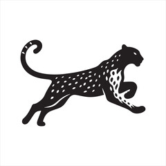 Moonlit Safari: Silhouette of Leopard Roaming in the Shadows, Perfect for Nature-themed Creations and Leopard Black Vector Stock
