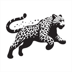 Whispering Wilderness: Captivating Silhouette of Leopard in Moonlight, an Exquisite Image for Wild Adventure Designs and Leopard Black Vector Stock
