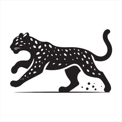 Majestic Jungle Beauty: A Stunning Leopard Silhouette Gracing the Night, Ideal for Wildlife Designs and Leopard Black Vector Stock
