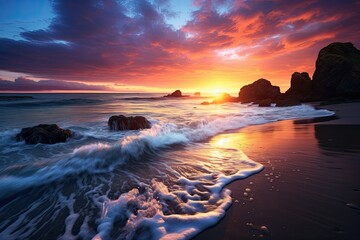 Beautiful seascape at sunset. Nature composition and vibrant colors, AI Generated