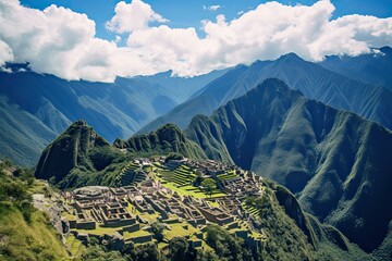 Machu Picchu Inca ruins in Peru, South America, AI Generated