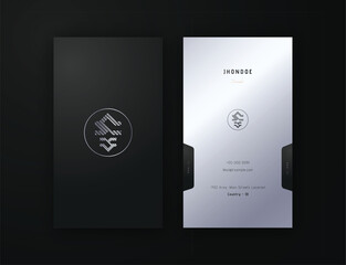 professional modern dark black and silver vertical business card editable template