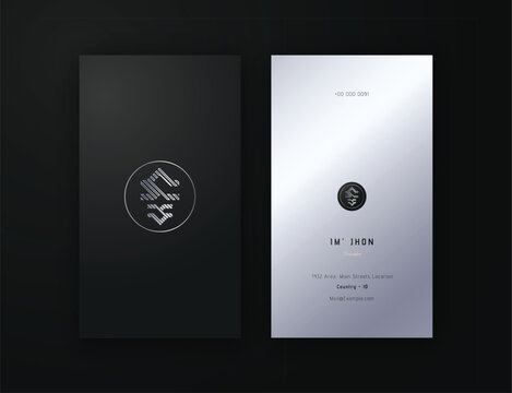 modern minimalish dark black and metalic glossy vertical business card ditable template