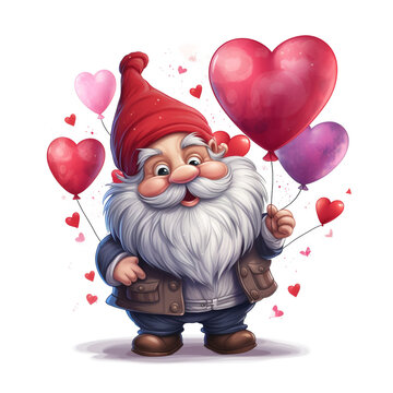 cute cartoon valentine's day gnome in love isolated on white background