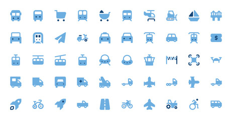 Transport and Travel Icons Set - Vehicles, Adventure, Journey Vector Graphics