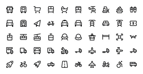 Transport and Travel Icons Set - Vehicles, Adventure, Journey Vector Graphics