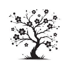 Blossom Twilight Dreams - Silhouette of Blossom Tree Branches, a Dreamy Image for Relaxing Designs - Blossom Tree Black Vector Stock
