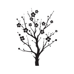 Twilight Blossom Symphony - Blossom Silhouette Creating a Harmonious Scene at Dusk - Blossom Tree Black Vector Stock
