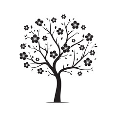 Blossom Shadows - Graceful Silhouette of a Blossom Tree Casting Shadows in the Soft Light - Blossom Tree Black Vector Stock
