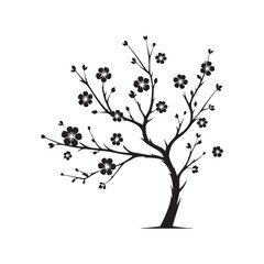 Floral Elegance - Silhouette of Blossom Tree Branches, Radiating Beauty and Grace - Blossom Tree Black Vector Stock
