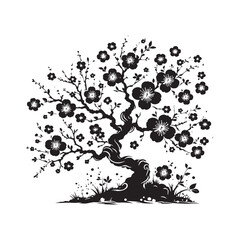 Ethereal Twilight - Captivating Blossom Silhouette of a Tree, Perfect for Tranquil Designs - Blossom Tree Black Vector Stock
