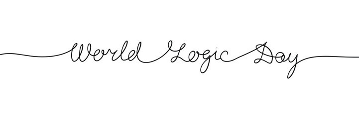World Logic Day one line continuous phrase. Handwriting line art text. Hand drawn vector art.