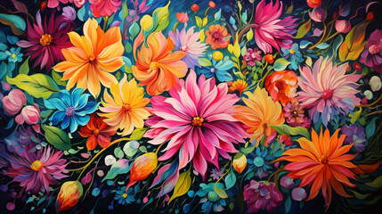 Fototapeta na wymiar Illustration beautiful colorful flowers painting