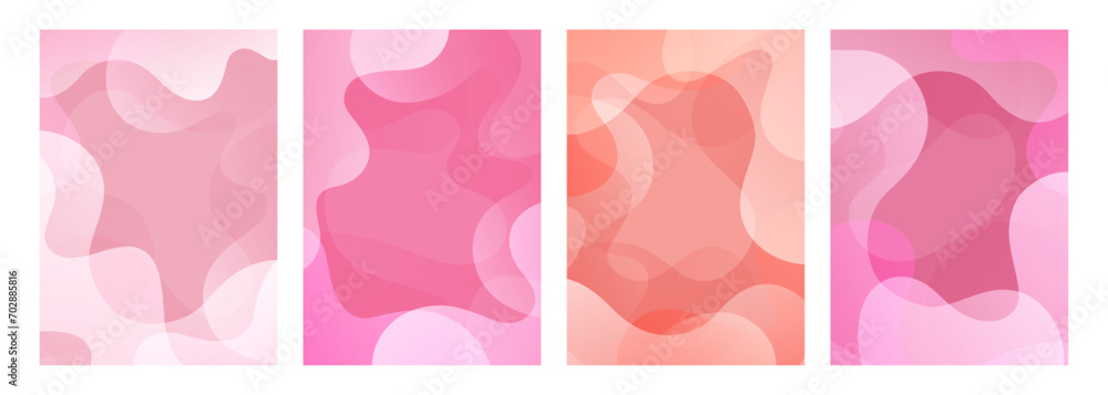 Poster Set of abstract backgrounds with curved shapes and pink gradient colors. Wavy backgrounds for wedding invitations and Happy Valentine's Day holiday greetings. Vector illustration.