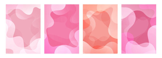 Set of abstract backgrounds with curved shapes and pink gradient colors. Wavy backgrounds for wedding invitations and Happy Valentine's Day holiday greetings. Vector illustration.