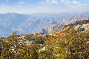 Beautiful  mountain landscape on sunny autumn day.  Dinaric Alps. Montenegro, Kotor region