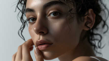 A model woman portrait in light shades ultra detailed