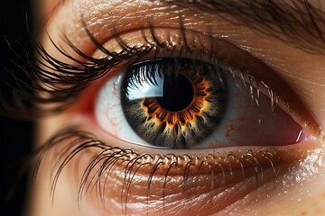 Macro pupil retina human colse eye photo.