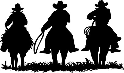 Western Trio Cowboy Rodeo Riding Horse Silhouette Design Vector EPS