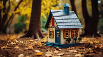 Little dollhouse in woods cute small decorative