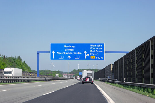 Autobahn A1, Ausfahrt, Bramsche, F&uuml;rstenau, Bad Essen, Engter in Richtung Bremen