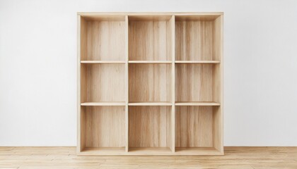 blank wooden bookshelf 3d rendering