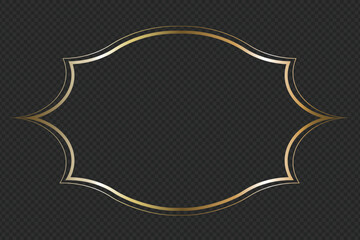 3D Metal Gold Shining Decorative Frame Template. Isolated on Transparent Background. Shining metal gold banner for culture, religion or historical concept designs.